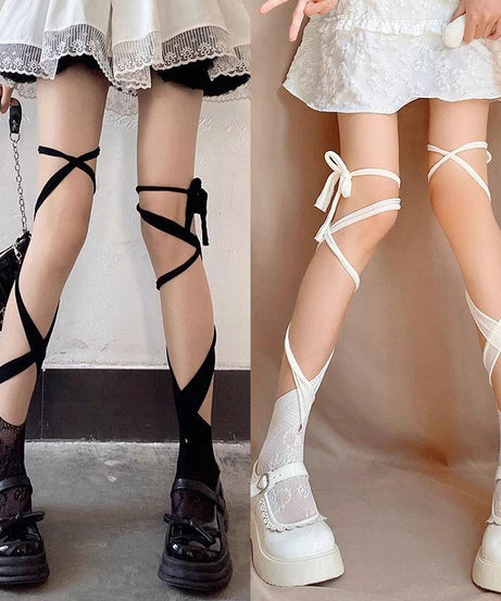 Chic Coquette Lace-Up Leg Wraps - Adjustable Self-Tie Balletcore & Goth Socks for Fall