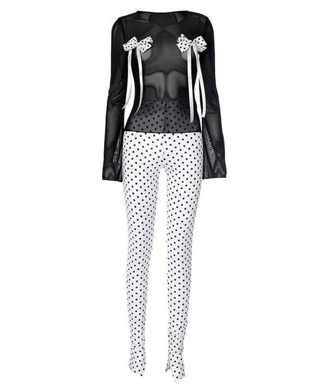Spooky Chic Polka Dot Bow Mesh Co-ord Set - Daring Halloween & Fall Party Outfit