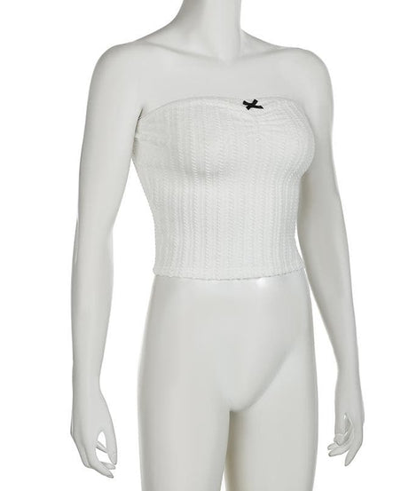 Effortless Chic Textured Bow Tube Crop Top | Fall Transitional Style