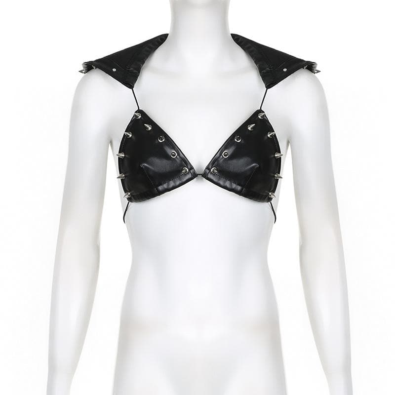 Fierce Spiked Faux Leather Bra Top - Halloween & Festival Ready Statement