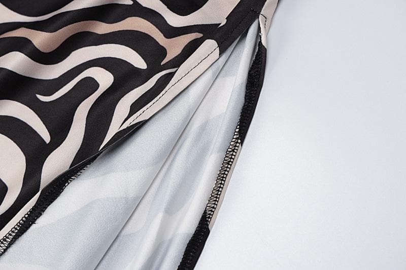 Statement Zebra Print Maxi Dress | Lace Cutout & High Slit for Fall Glam