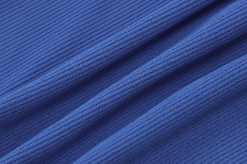 Cozy Chic Cobalt Blue Ribbed Off-Shoulder Long Sleeve Crop Top & Shorts Set - Fall Lounge Essential