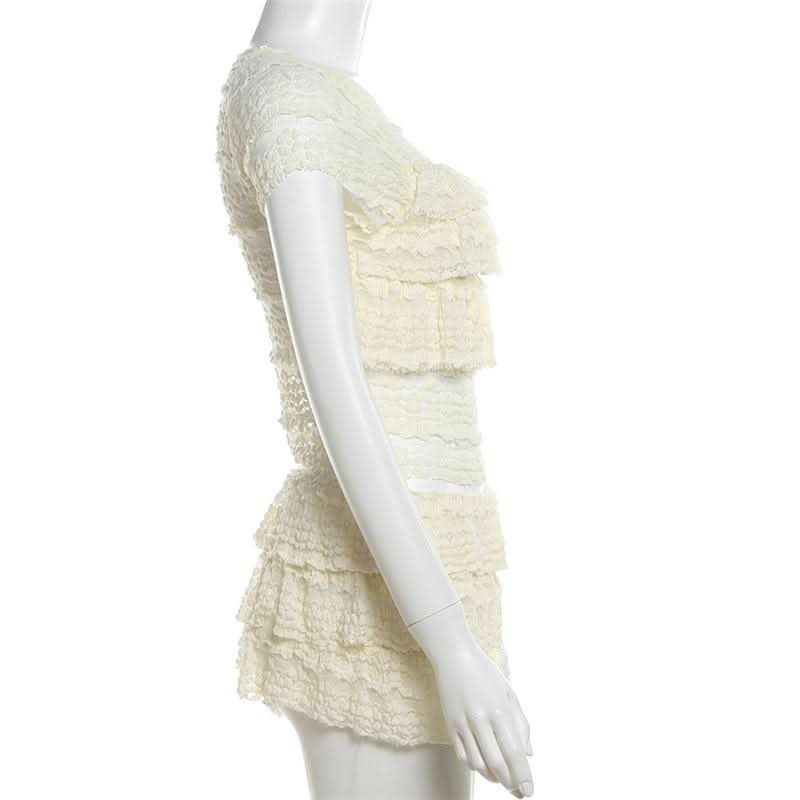 Dreamy Tiered Ruffle Lace Knit Shorts Set - Cozy Resort & Lounge Wear for Women
