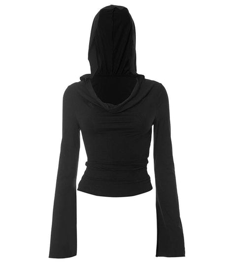 Chic Fall Flair: 2-Way Off-Shoulder Bell Sleeve Hooded Top