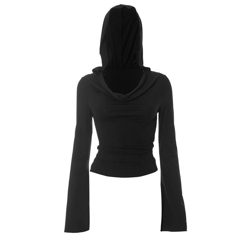 Chic Fall Flair: 2-Way Off-Shoulder Bell Sleeve Hooded Top