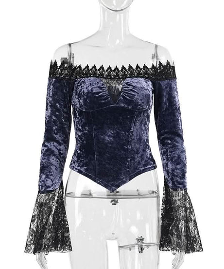 Midnight Plum Velvet & Lace Off-Shoulder Top - Your Essential Fall & Holiday Statement Piece