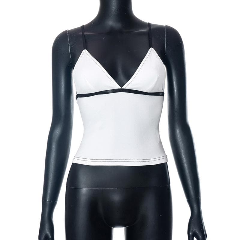 Y2K Chic V-Neck Contrast Cami Top – Flattering Fit for Fall Layering & Nights Out