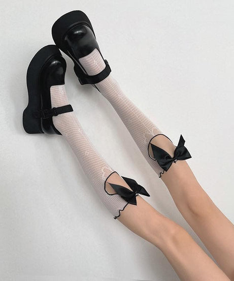 Autumn Delight: Coquette Bow Cutout Knee High Socks - Sweet & Stylish for Fall