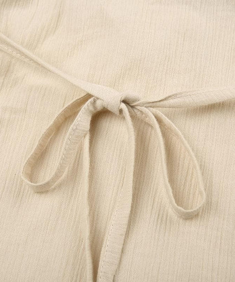 Autumn Bohemian Lace V-Neck Bell Sleeve Top | 100% Cotton Tie-Front Blouse