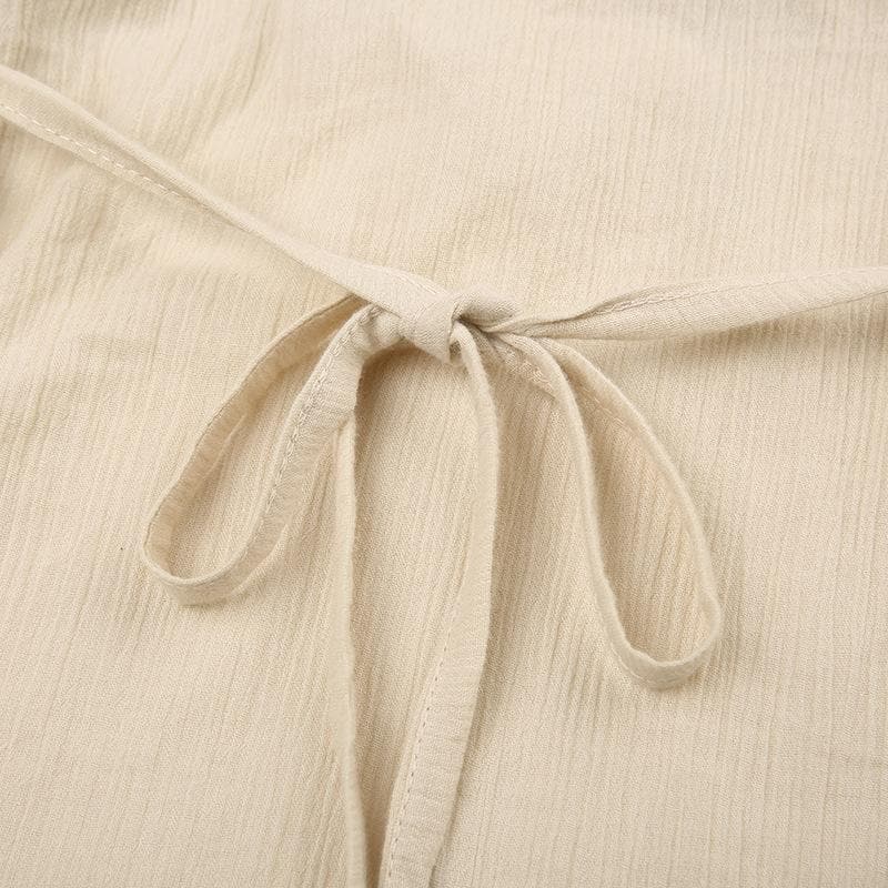 Autumn Bohemian Lace V-Neck Bell Sleeve Top | 100% Cotton Tie-Front Blouse