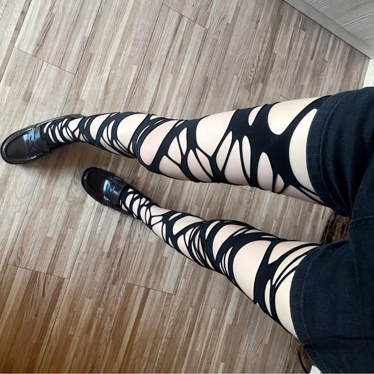 Spooky Chic Shredded Tights | Edgy Hollow Out Leggings for Halloween & Fall