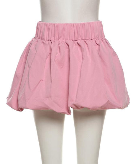 Flirty Pink Bubble Mini Skirt: High-Rise Ruched Style for Fall Fun & Party Nights