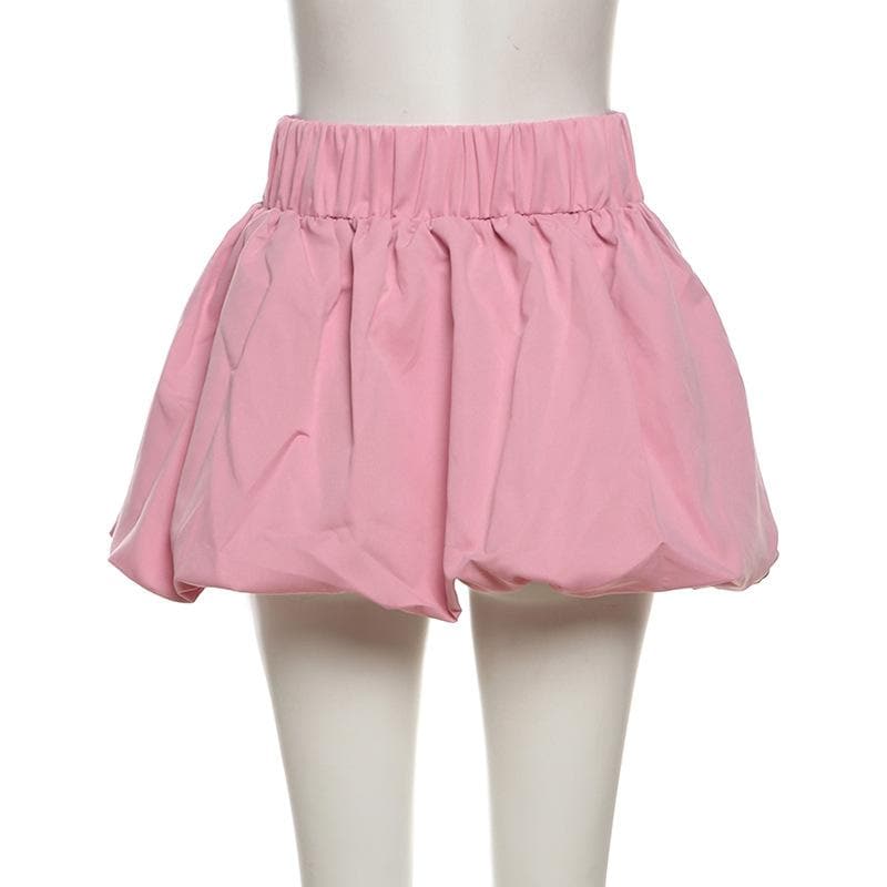Flirty Pink Bubble Mini Skirt: High-Rise Ruched Style for Fall Fun & Party Nights