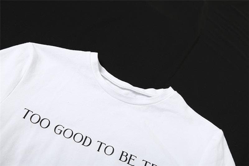 Too Good To Be True White Graphic Crop Top - Trendy Fitted Tee for Effortless Fall Style