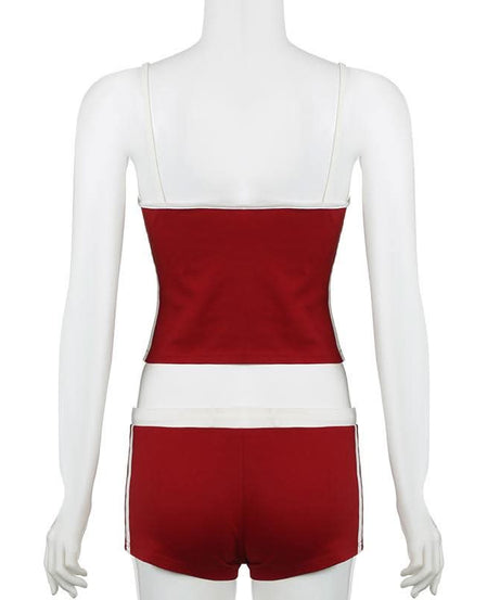 Cozy Chic: Women's Embroidered Red Cami & Shorts Lounge Set