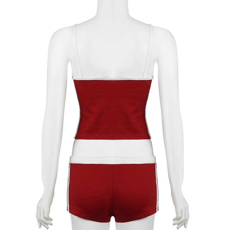 Cozy Chic: Women's Embroidered Red Cami & Shorts Lounge Set