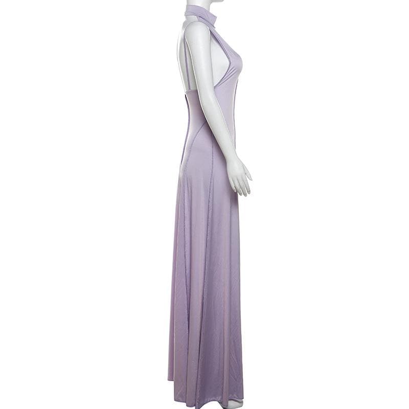 Women's Lavender Mock Neck Maxi Dress | Elegant Stitch Detail, Fall & Holiday Ready