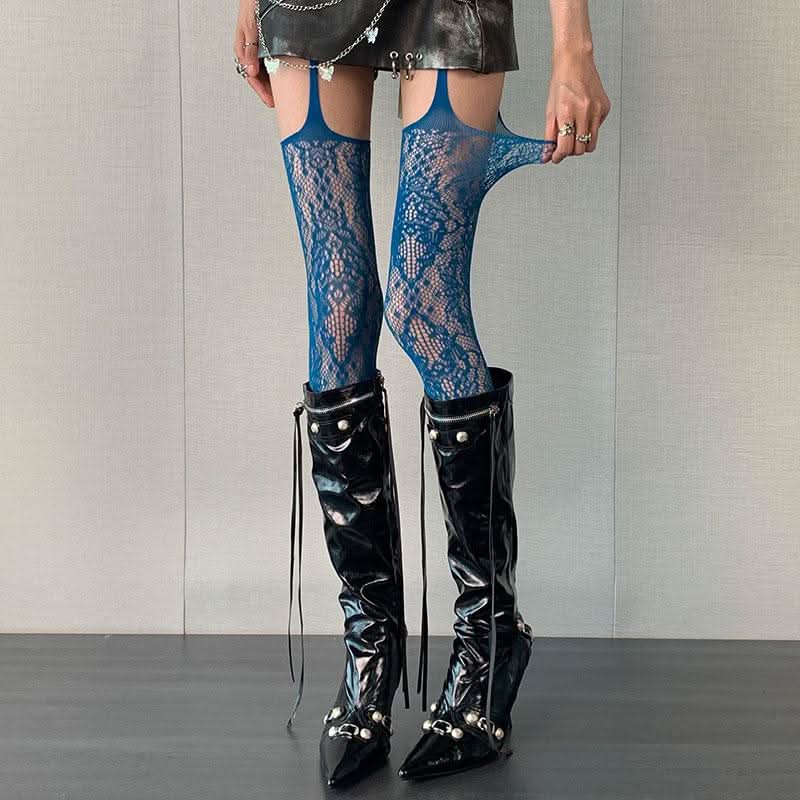 Enchanting Lavender Lace Suspender Tights - Your Edgy Fall & Halloween Statement Piece
