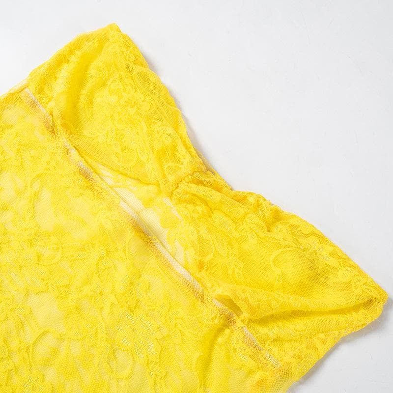 Vibrant Yellow Lace Cut-Out Tube Top & Leggings Set – Your Ultimate Halloween & Party Statement