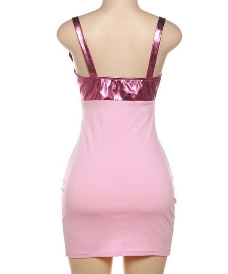 Y2K Glam Metallic Pink Bust Mini Dress - Your Head-Turning Look for Fall Nights & Holiday Parties