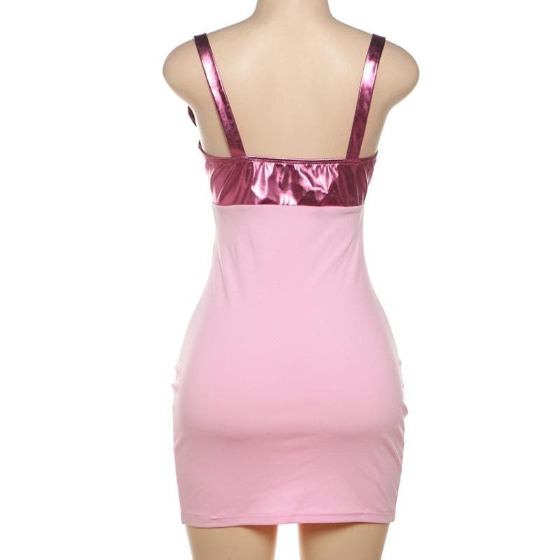 Y2K Glam Metallic Pink Bust Mini Dress - Your Head-Turning Look for Fall Nights & Holiday Parties