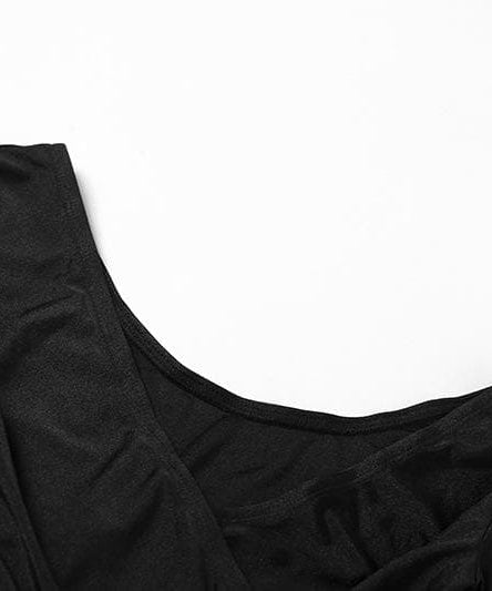 Chic Fall Athleisure: Black Ruched V-Neck Wrap Top & Leggings Set with Thumbholes