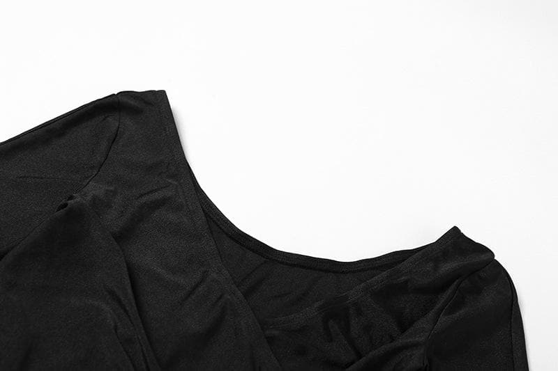 Chic Fall Athleisure: Black Ruched V-Neck Wrap Top & Leggings Set with Thumbholes