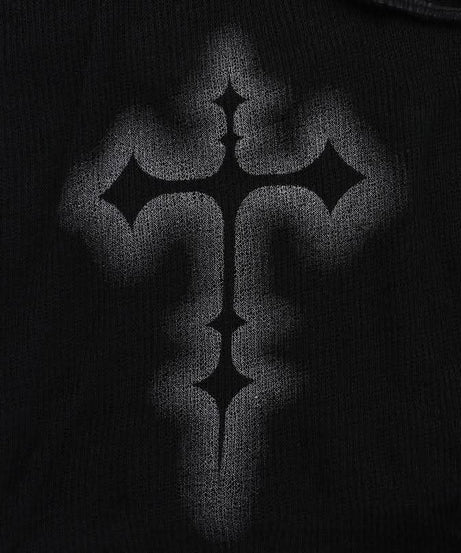 Gothic Glam Cross One-Shoulder Top - Edgy Fall & Halloween Statement