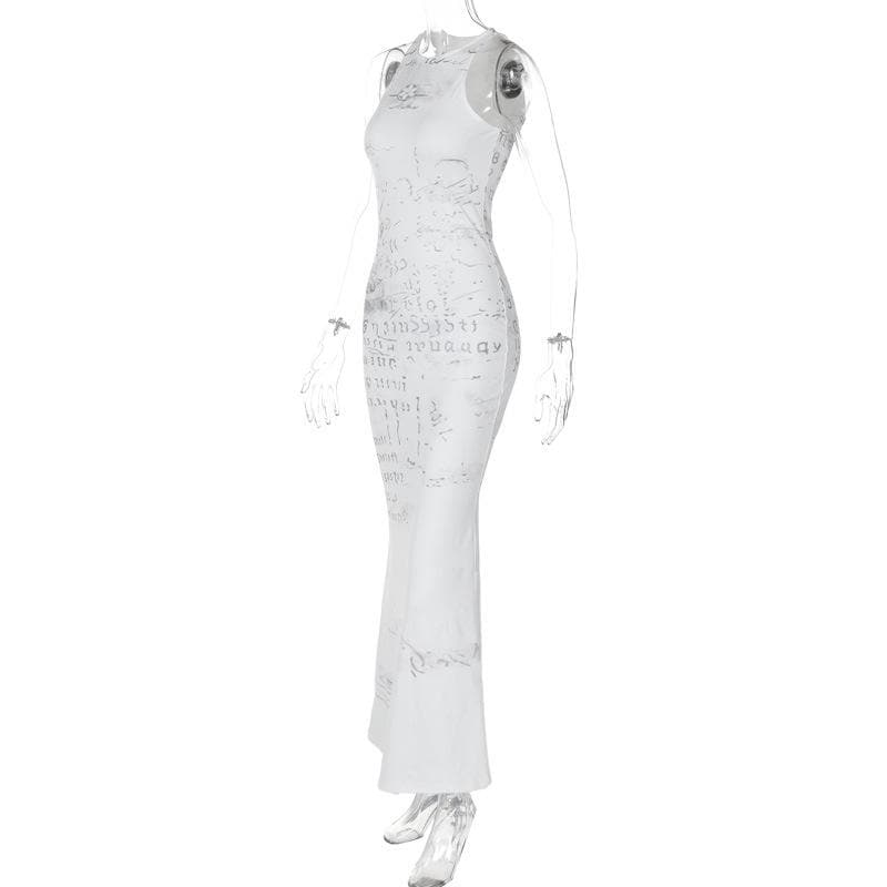 Autumn Archive Print Sleeveless Maxi Dress - Chic Bodycon Crewneck for Effortless Fall Style