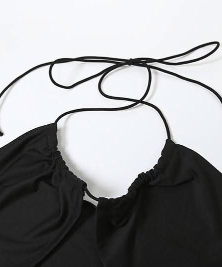 Y2K Goddess O-Ring Halter Crop Top & High Slit Maxi Skirt Set | Black Party & Vacation Wear