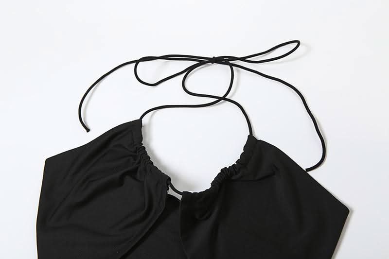 Y2K Goddess O-Ring Halter Crop Top & High Slit Maxi Skirt Set | Black Party & Vacation Wear