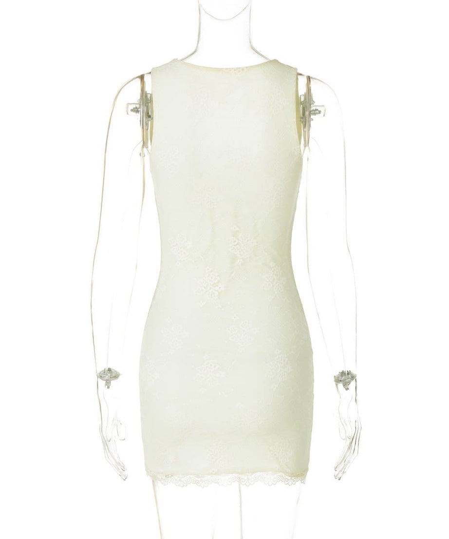 Alluring Ivory Lace V-Neck Mini Dress with Slit | Perfect for Fall Parties & Date Nights