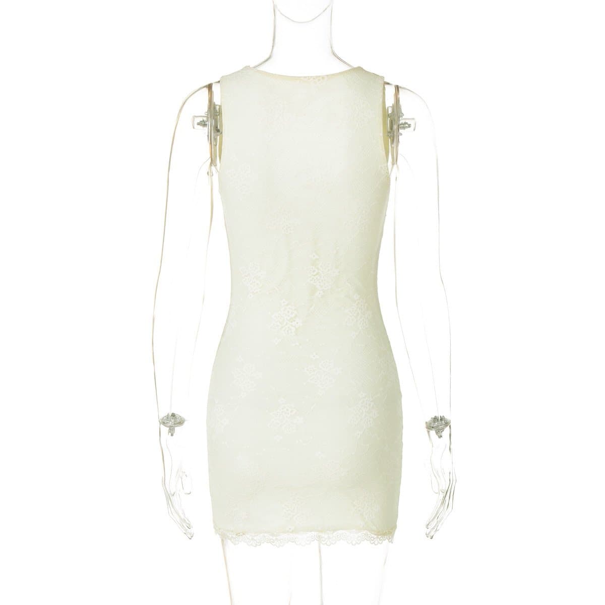 Alluring Ivory Lace V-Neck Mini Dress with Slit | Perfect for Fall Parties & Date Nights