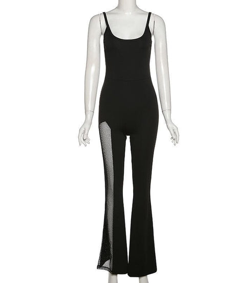 Dare to Dazzle: Black Mesh Slit Flare Jumpsuit - Your Ultimate Fall & Holiday Party Statement