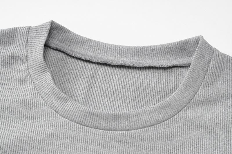 Effortless Fall Style: Cozy Heather Grey 2-Piece Cropped Tee & Wide-Leg Drawstring Pant Set