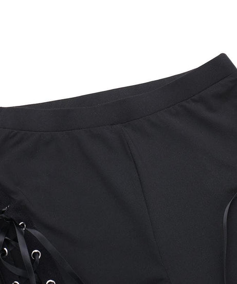 Witchy & Wild: High-Waist Lace-Up Flared Pants - Edgy Bell Bottoms for Fall & Halloween