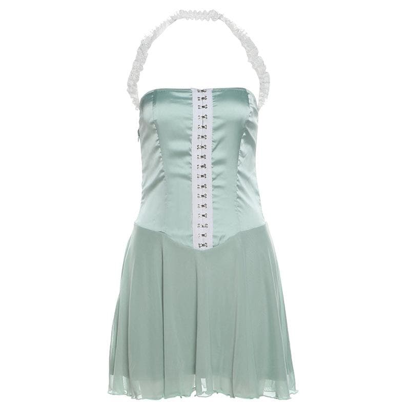 Enchanting Mint Green Halter Mini Dress | Resort & Holiday Chic