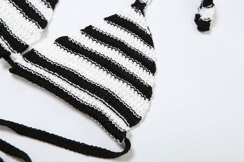 Fall Getaway Chic: Striped Knit Halter Top & Ruffle Mini Skirt Set