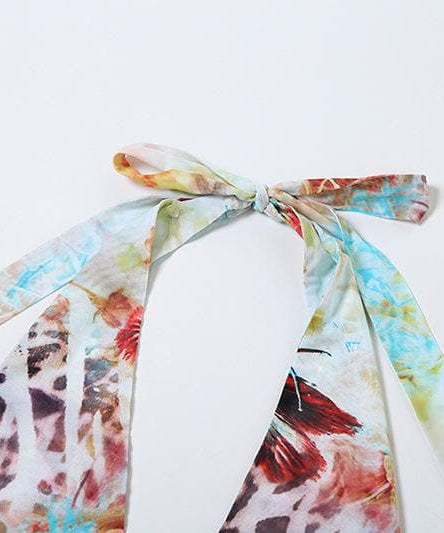 Daring Fall Floral & Leopard Halter Mini Dress - Deep V Mesh Party Style