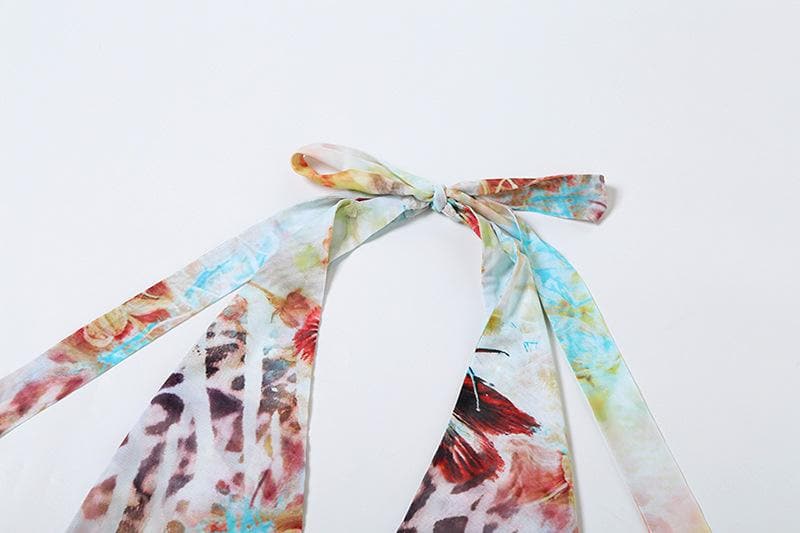 Daring Fall Floral & Leopard Halter Mini Dress - Deep V Mesh Party Style