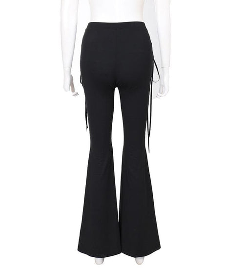 Witchy & Wild: High-Waist Lace-Up Flared Pants - Edgy Bell Bottoms for Fall & Halloween