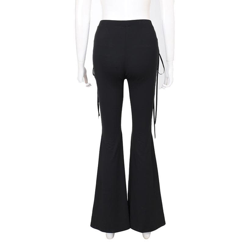 Witchy & Wild: High-Waist Lace-Up Flared Pants - Edgy Bell Bottoms for Fall & Halloween