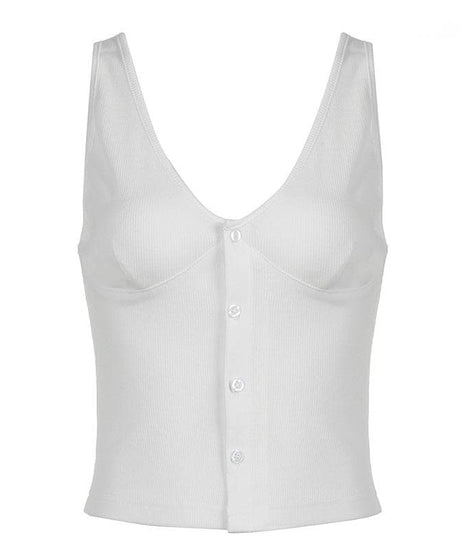 Cozy Chic Ribbed Button-Front V-Neck Crop Tank Top – Your Essential Fall Layering Piece
