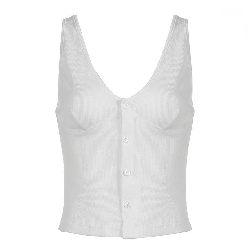 Cozy Chic Ribbed Button-Front V-Neck Crop Tank Top – Your Essential Fall Layering Piece