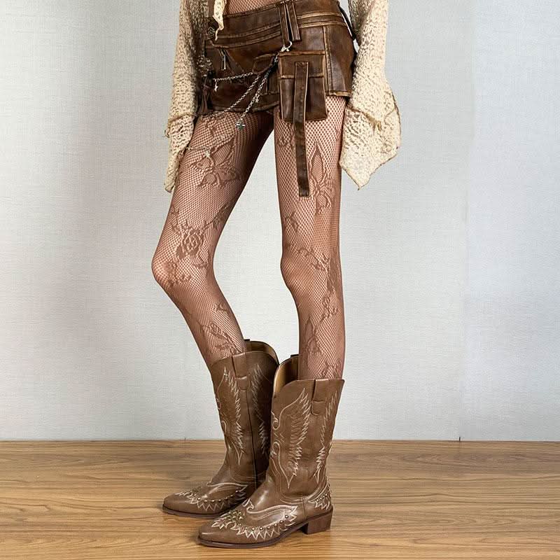 Gothic Butterfly Lace Fishnet Tights - Edgy Fall & Halloween Statement