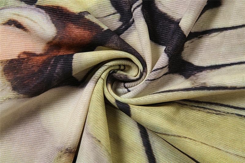 Enchanting Butterfly Art One-Shoulder Mesh Top - Flared Sleeve Y2K Style for Fall