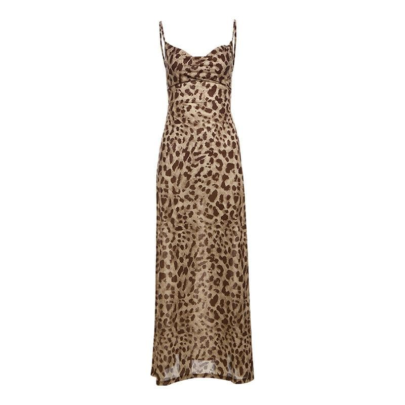 Autumn Allure: Leopard Print Cowl Neck Cami Maxi Dress - Your Fall & Holiday Statement