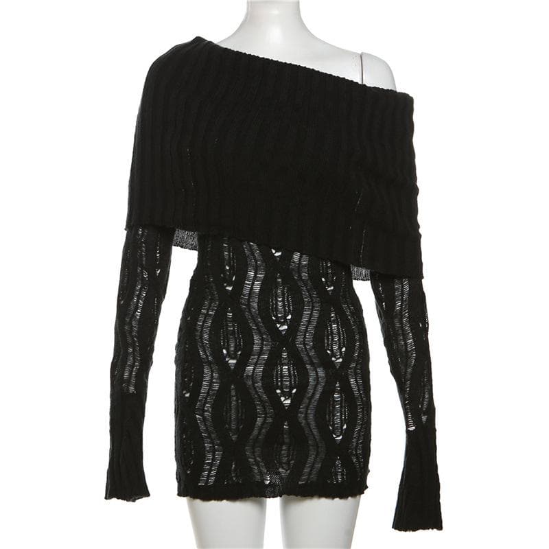 Sultry Black Crochet Off-Shoulder Mini Dress - Fall Party & Night Out Essential