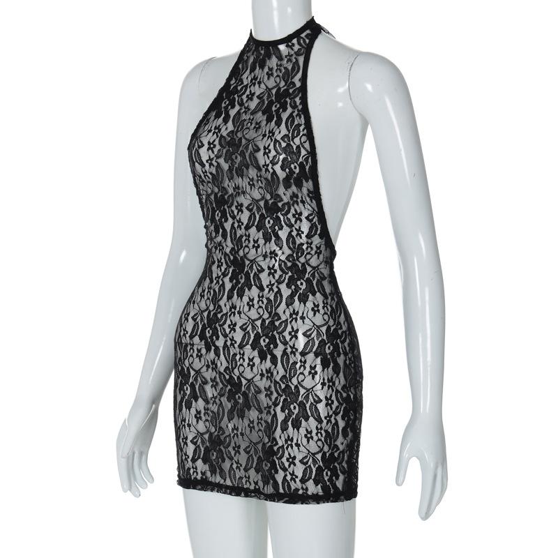 Bewitching Black Lace Halter Mini Dress - Your Secret to Sizzling Autumn Nights & Halloween Charm