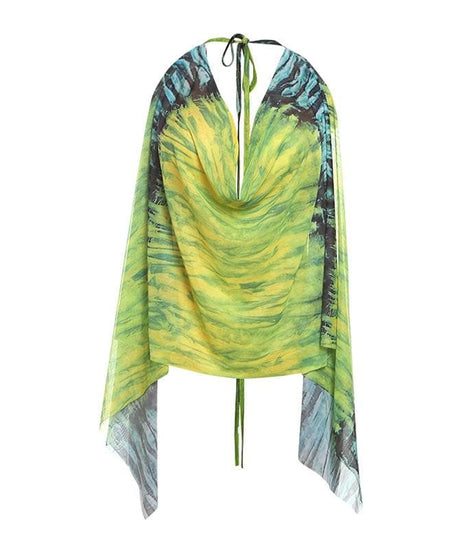Vibrant Jungle Print Halter Top | Chic Cowl Neck Mesh for Resort & Fall Getaways
